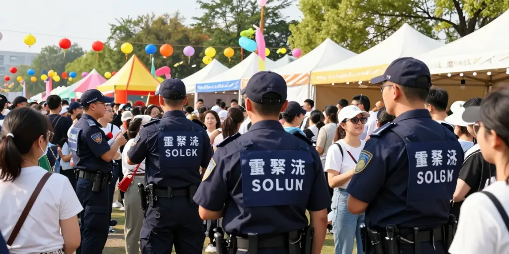 Event Security professionals ensuring safety at a local festival, showcasing community service.