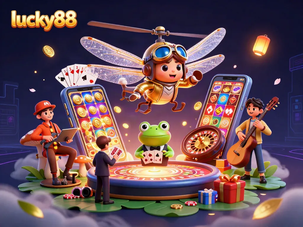 Experience the thrilling world of lucky88 with vibrant casino scenes and engaging characters in action.