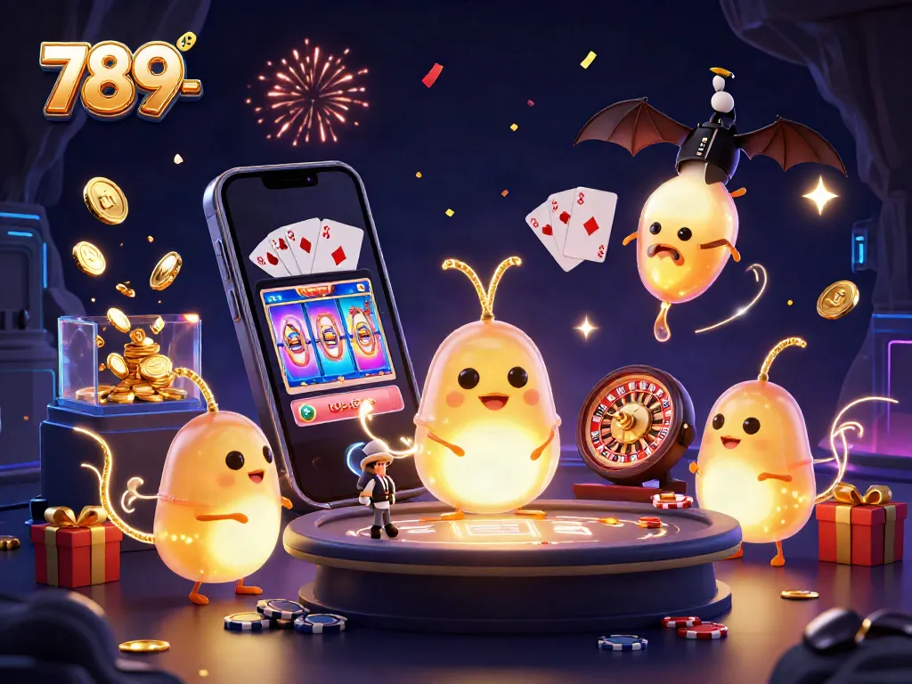 Experience the vibrant energy of 789-club with glowing characters and dynamic casino elements in a vivid scene.