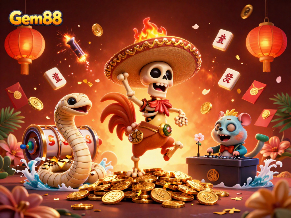 Experience thrilling gameplay at Gem88 with vibrant characters celebrating a jackpot victory