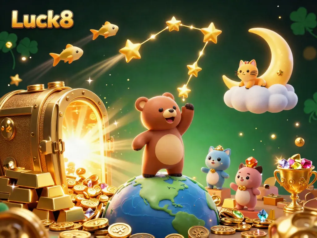 Experience the thrill of Luck8 with a magical constellation bear, shining gems, and treasure!