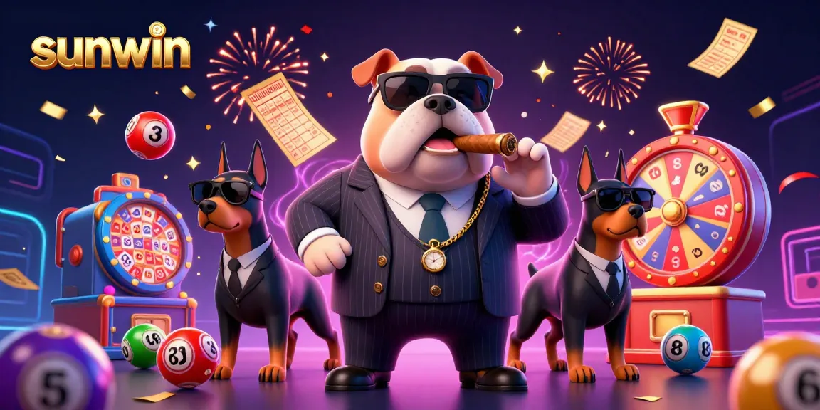 Sunwin's exciting lottery scene with mafia characters and colorful game elements.