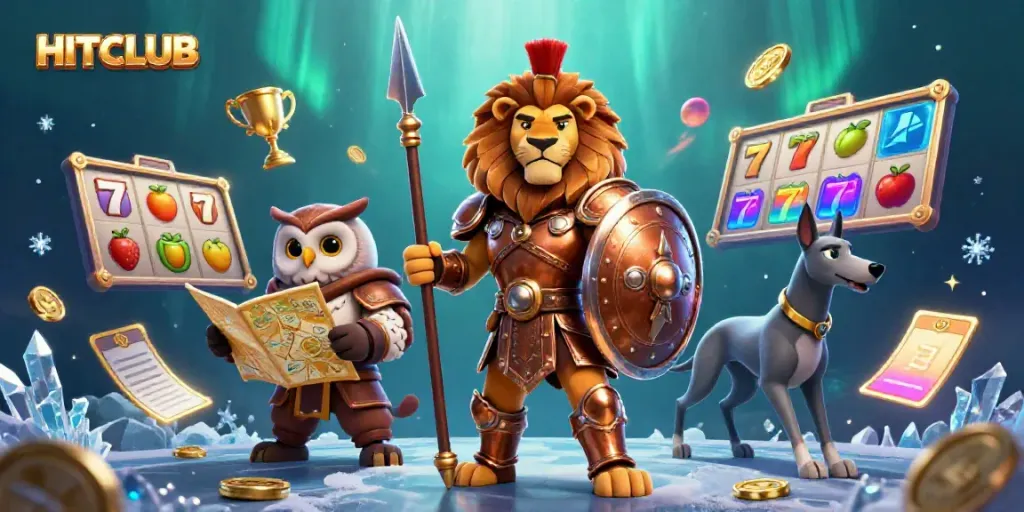 Experience exciting wins at HITCLUB with dynamic casino games surrounded by vibrant characters.