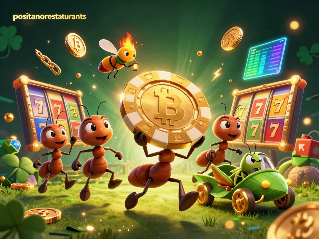 Engaging scene of positanorestaurants' ant gang executing a poker heist amidst casino thrills.