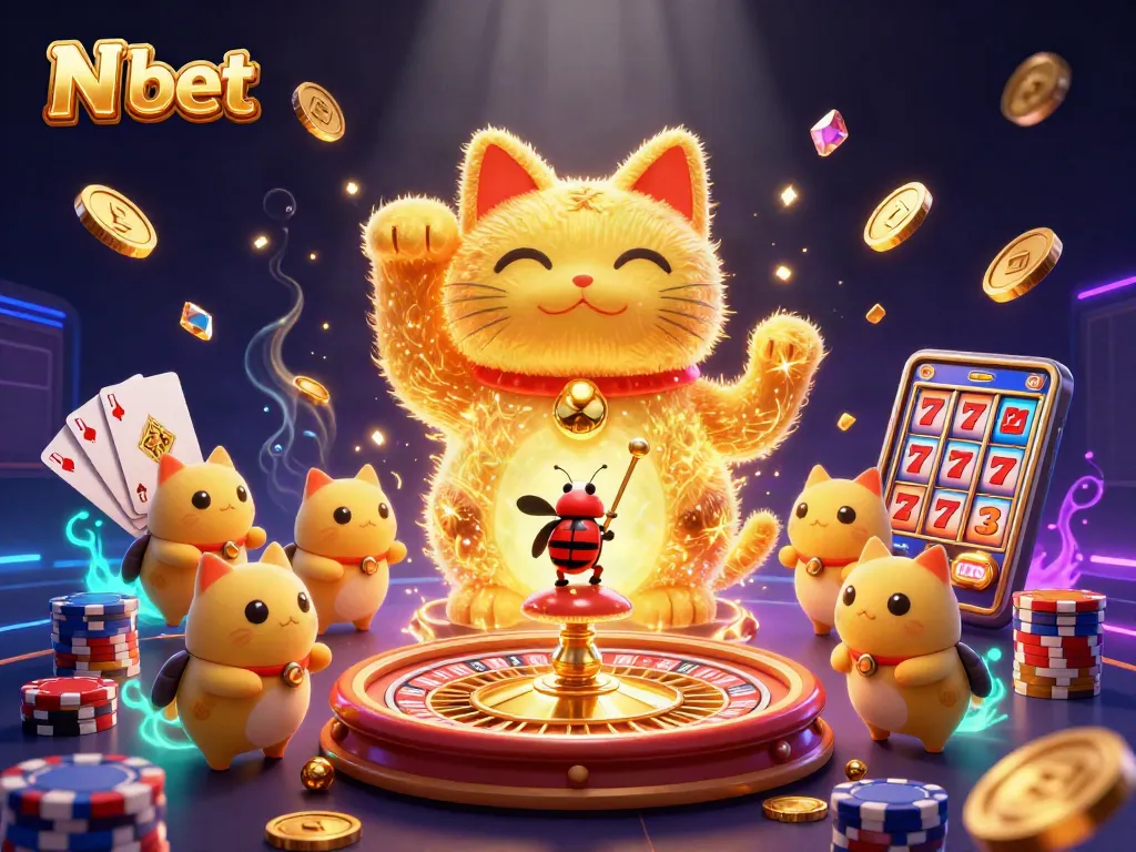 Engaging illustration featuring the N bet lucky cat with casino elements creating an immersive betting experience.