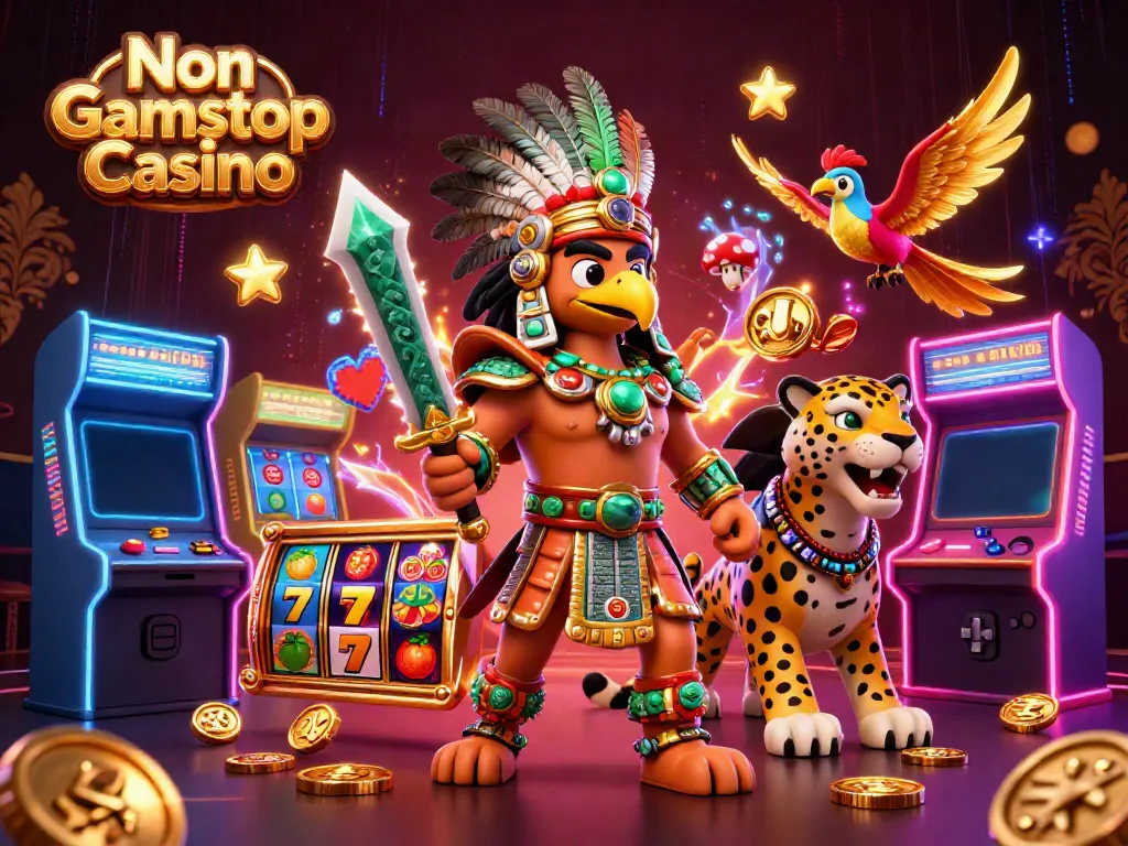 Experience the excitement of Non Gamstop Casino with thrilling slot reels and vibrant warriors in action.