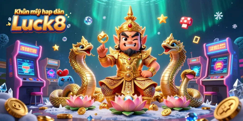 Engage in Khuyến mãi hấp dẫn Luck8 with vibrant 3D illustration depicting exciting gaming elements.