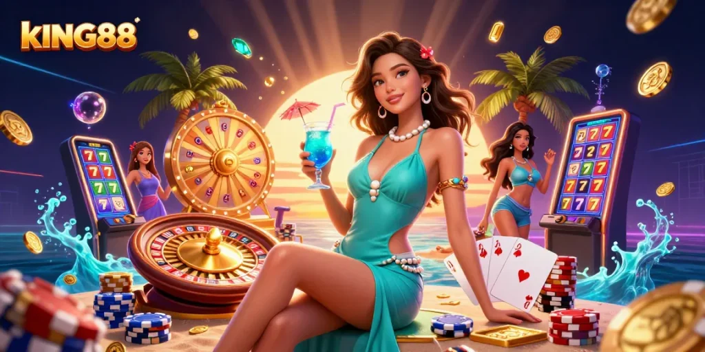 Book your winning experience with kING88 at this vibrant casino scene.