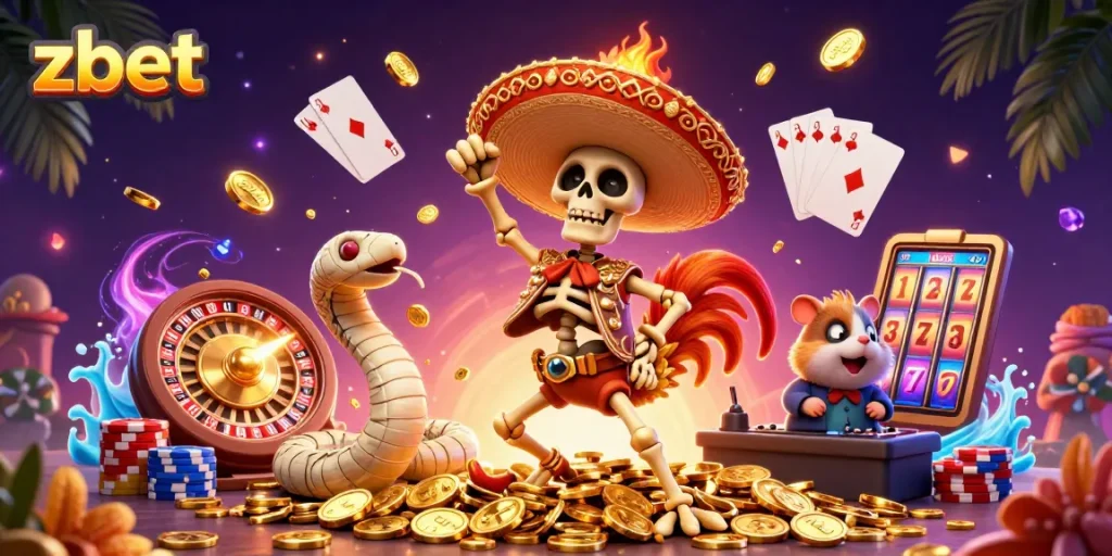 Experience zbet with a vibrant 3D casino scene featuring joyful characters and vibrant gaming elements.