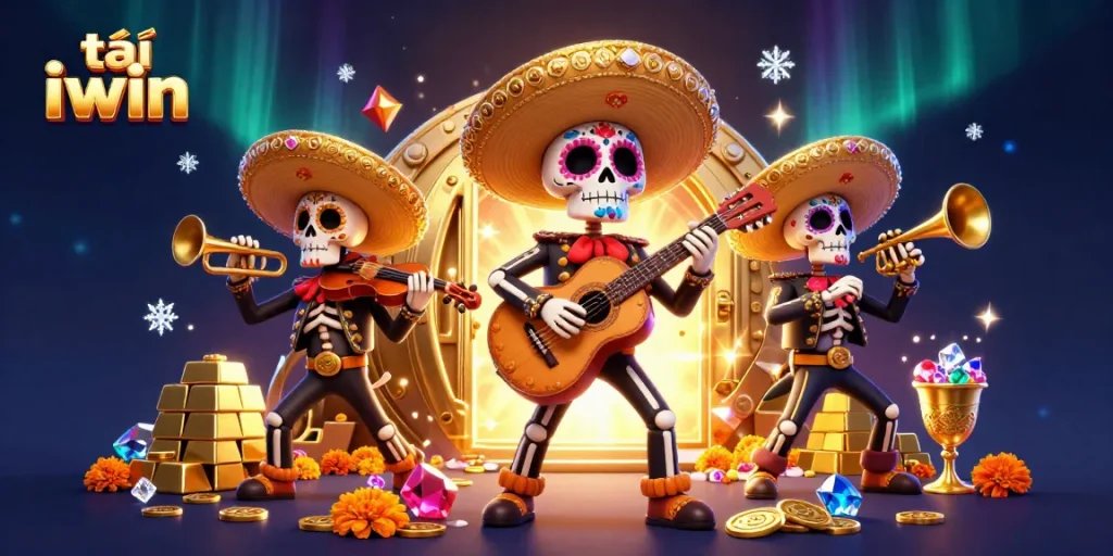 Engage in the excitement with tải iwin as 3D skeleton mariachi musicians create a lively gaming atmosphere.