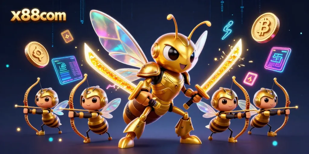 Engage in thrilling gaming adventures at x88com with a captivating golden hornet and vibrant casino elements