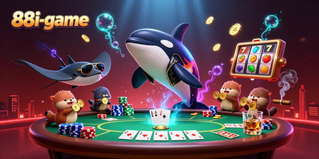 Join the excitement at 88i-game with a captivating underwater poker adventure featuring sea creatures.