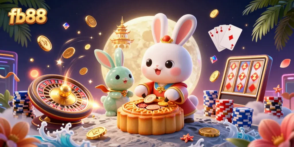 Experience the thrill of fb88's casino world with vibrant gaming elements and a festive theme.