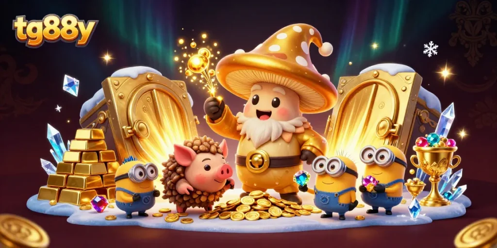 Discover thrilling jackpots at tg88y with a golden mushroom wizard and treasure elements.