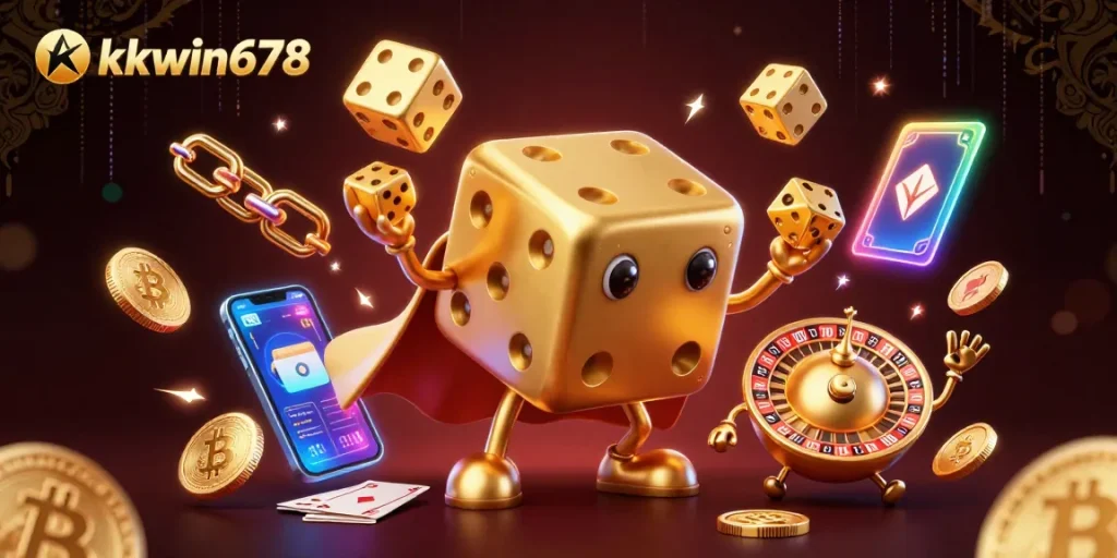 Experience exciting gaming strategies with kkwin678 in this vibrant 3D illustration of a casino.