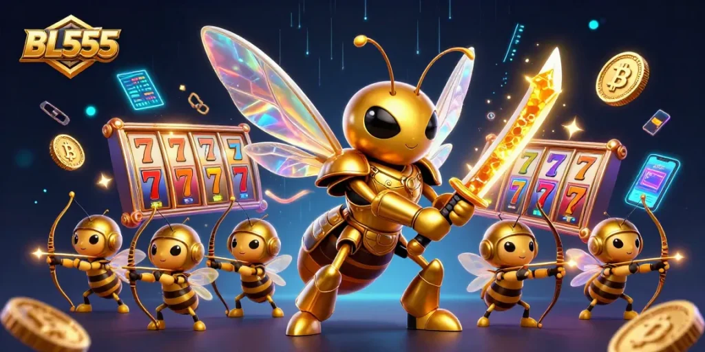 Engage with BL555's vibrant slot gaming experience featuring dynamic characters and currency