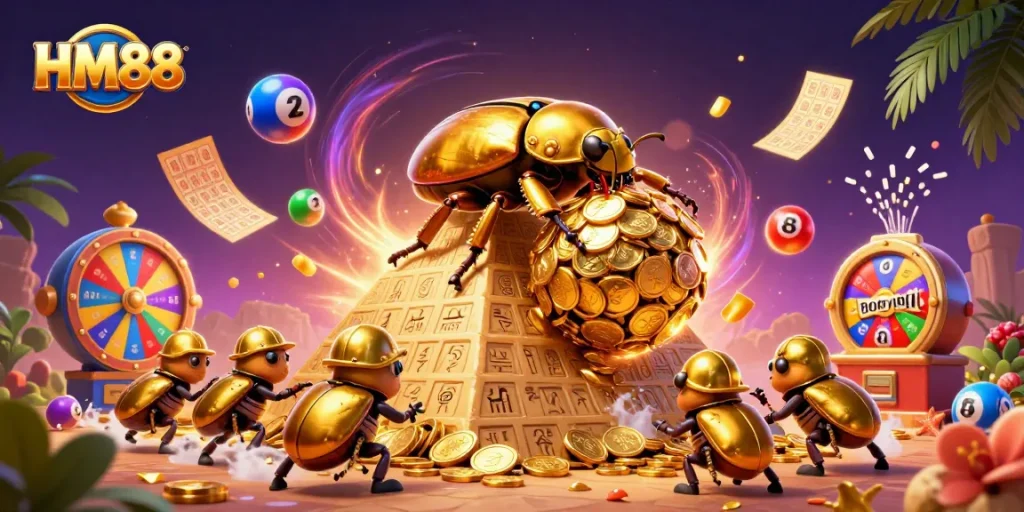 Engage in thrilling gameplay at HM88 with colorful lottery balls and vibrant casino elements.